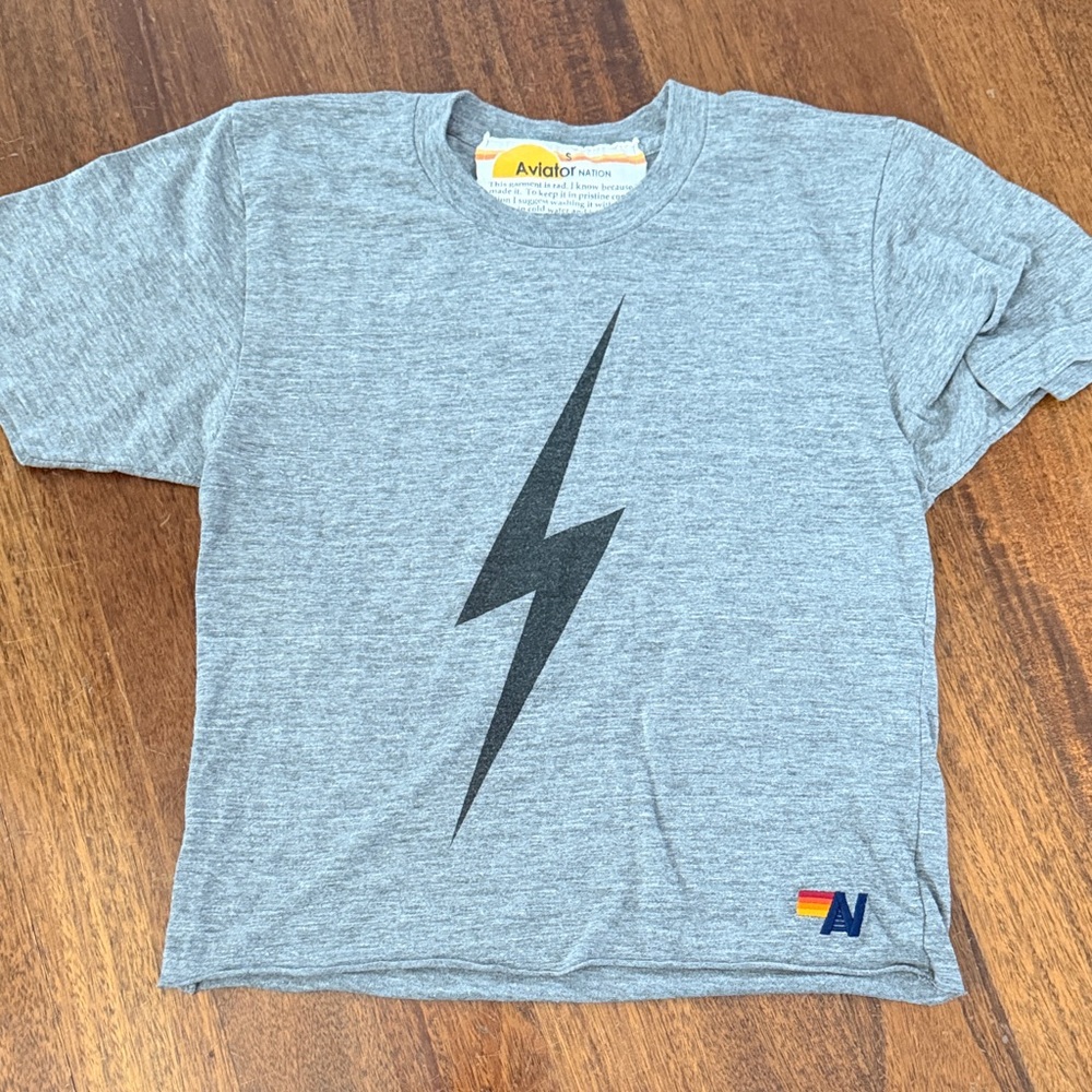 Aviator Nation Heather Gray Tee with Black Lightning